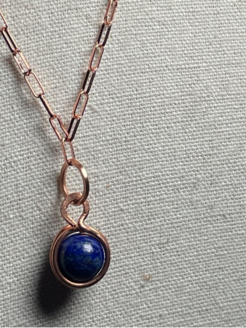 Pendant Copper Paper Clip Chain Necklace with Blue Lapis Artisan Wrap Stone - Picture 2 of 3